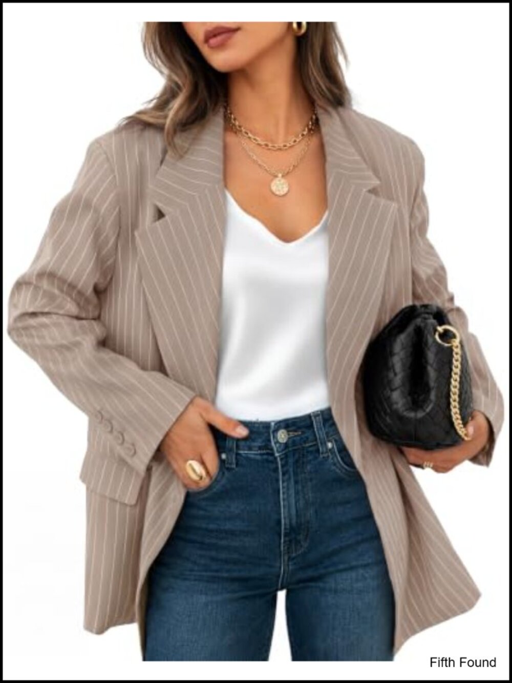 Women's Striped Long Sleeve Blazer Open Front Business Casual Loose Fit